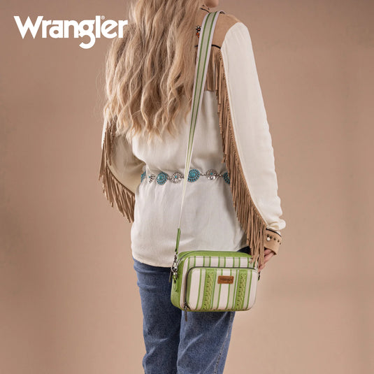 WG2207-3006GN - Wrangler Stripe Printed Crossbody Purse W/ Wallet Compartment