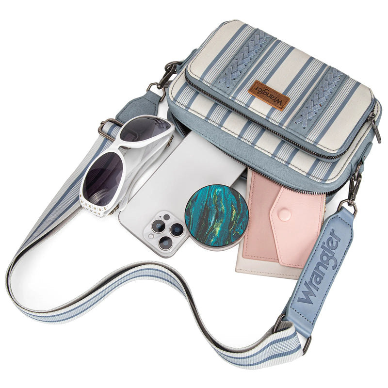 Load image into Gallery viewer, WG2207-3006JN - Wrangler Stripe Printed Crossbody Purse W/ Wallet Compartment
