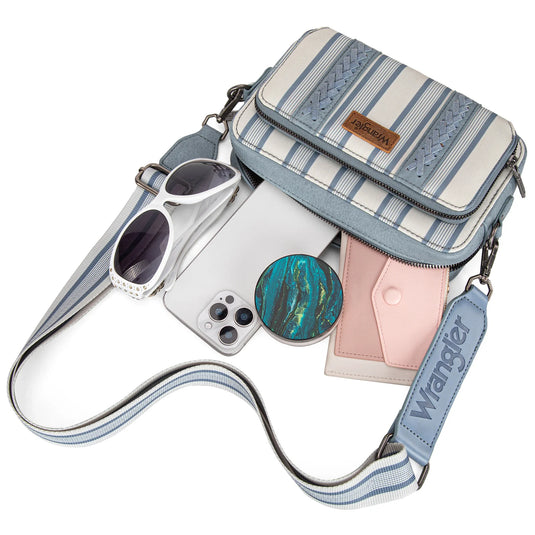 WG2207-3006JN - Wrangler Stripe Printed Crossbody Purse W/ Wallet Compartment