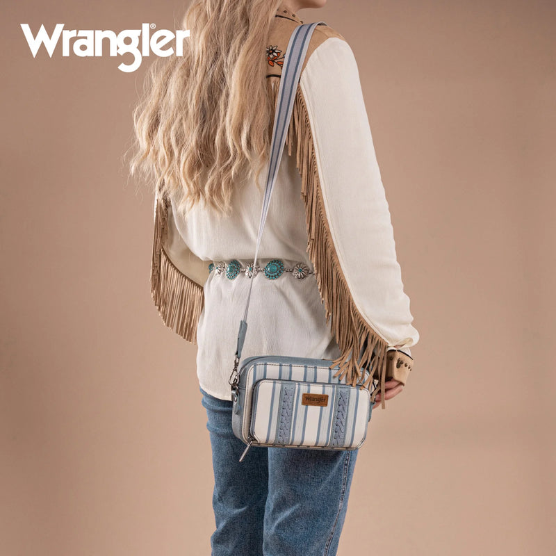 Load image into Gallery viewer, WG2207-3006JN - Wrangler Stripe Printed Crossbody Purse W/ Wallet Compartment
