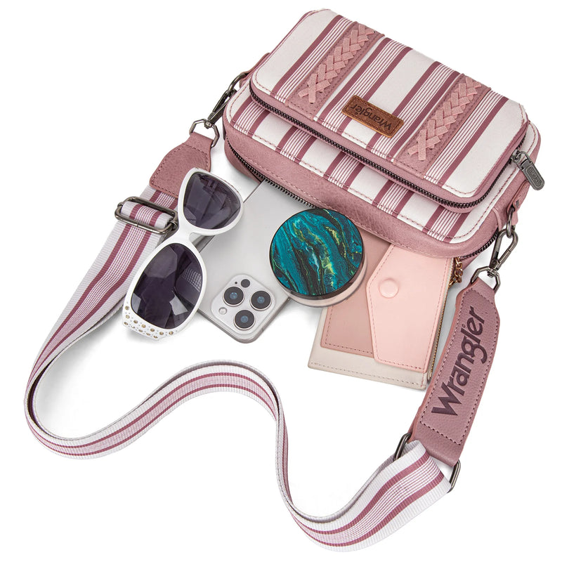 Load image into Gallery viewer, WG2207-3006PK - Wrangler Stripe Printed Crossbody Purse W/ Wallet Compartment
