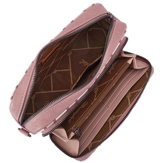 WG2207-3006PK - Wrangler Stripe Printed Crossbody Purse W/ Wallet Compartment