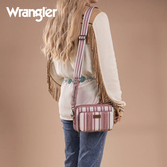WG2207-3006PK - Wrangler Stripe Printed Crossbody Purse W/ Wallet Compartment