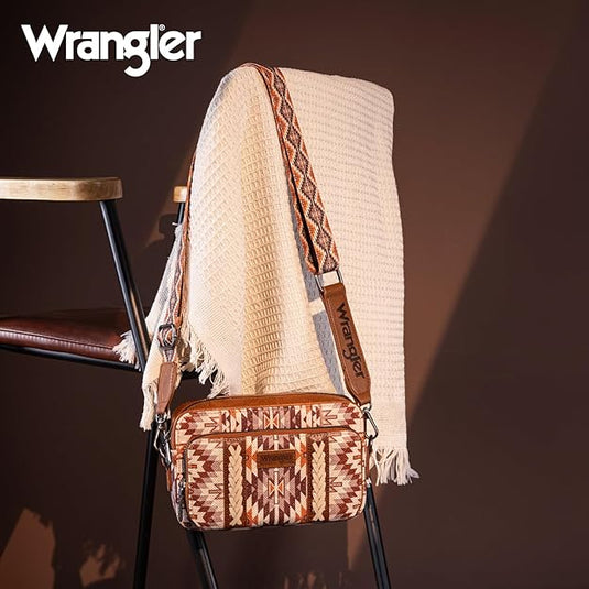 WG2207-3006BR - Wrangler Stripe Printed Crossbody Purse W/ Wallet Compartment