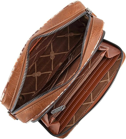 WG2207-3006BR - Wrangler Stripe Printed Crossbody Purse W/ Wallet Compartment