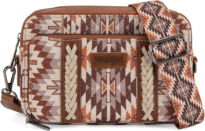 Load image into Gallery viewer, WG2207-3006BR - Wrangler Stripe Printed Crossbody Purse W/ Wallet Compartment
