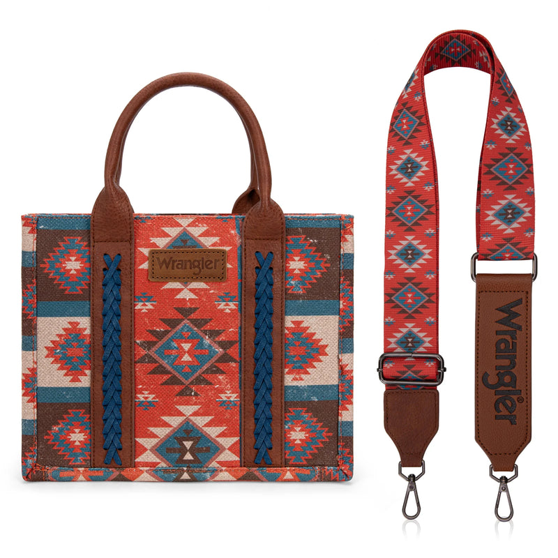 Load image into Gallery viewer, WG2209-8120SBDY - Wrangler Aztec Pattern Dual Sided Print -Tote/Crossbody -Burgundy
