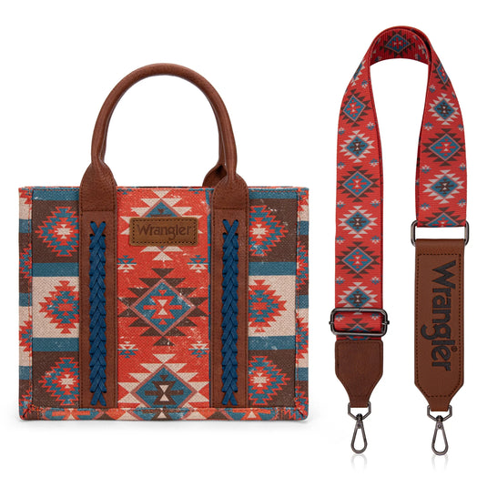 WG2209-8120SBDY - Wrangler Aztec Pattern Dual Sided Print -Tote/Crossbody -Burgundy