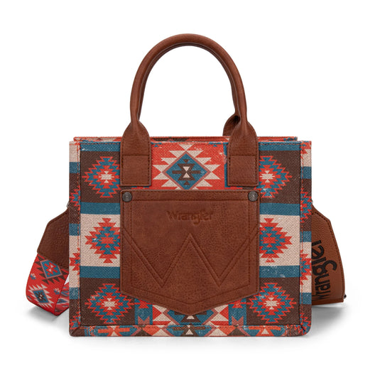 WG2209-8120SBDY - Wrangler Aztec Pattern Dual Sided Print -Tote/Crossbody -Burgundy