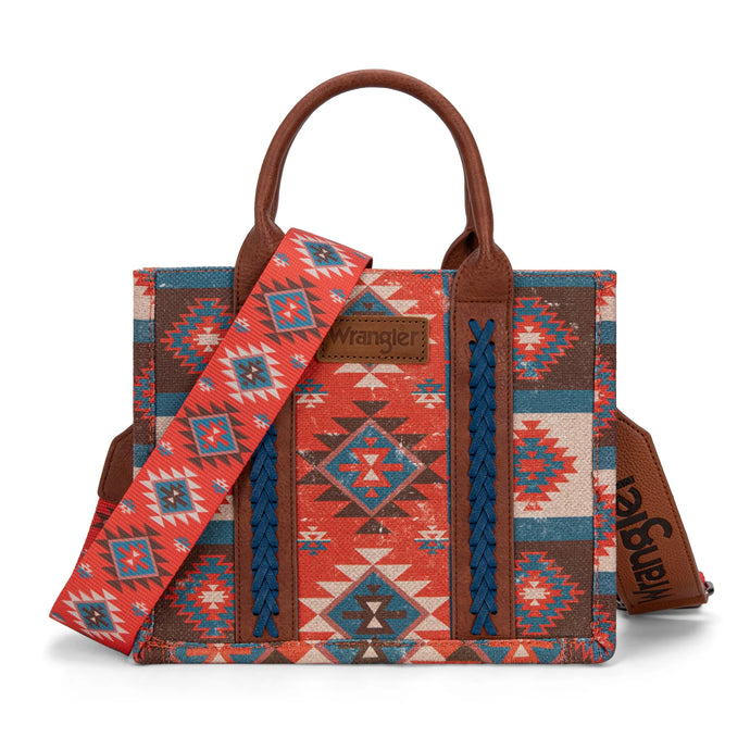 WG2209-8120SBDY - Wrangler Aztec Pattern Dual Sided Print -Tote/Crossbody -Burgundy