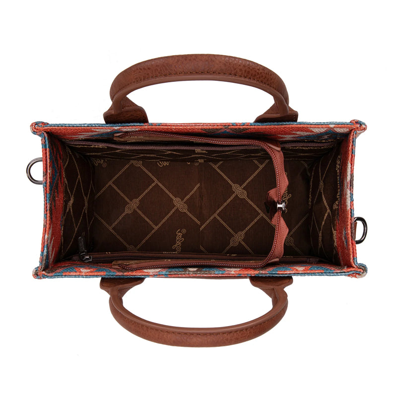 Load image into Gallery viewer, WG2209-8120SBDY - Wrangler Aztec Pattern Dual Sided Print -Tote/Crossbody -Burgundy
