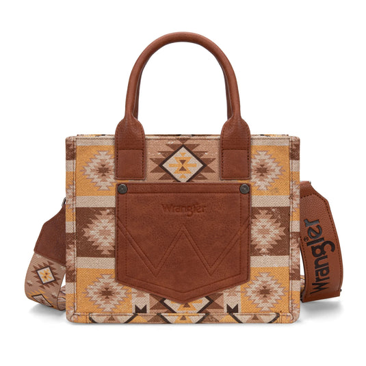 WG2209-8120SLBR - Wrangler Aztec Pattern Dual Sided Print -Tote/Crossbody - Light Brown