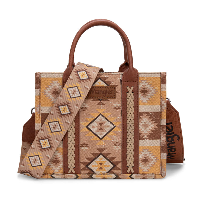 WG2209-8120SLBR - Wrangler Aztec Pattern Dual Sided Print -Tote/Crossbody - Light Brown