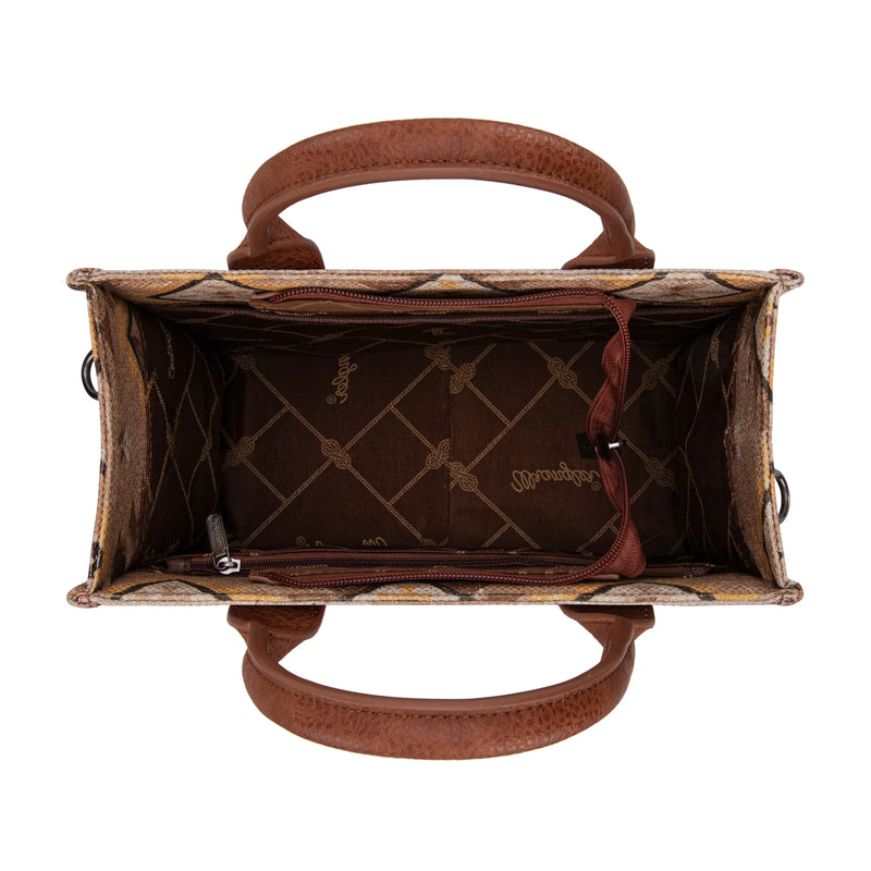Load image into Gallery viewer, WG2209-8120SLBR - Wrangler Aztec Pattern Dual Sided Print -Tote/Crossbody - Light Brown
