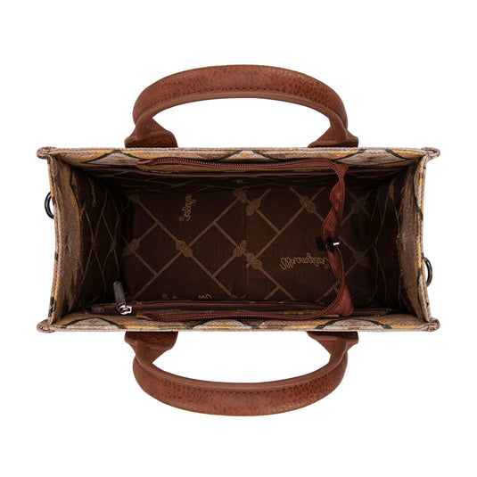 WG2209-8120SLBR - Wrangler Aztec Pattern Dual Sided Print -Tote/Crossbody - Light Brown