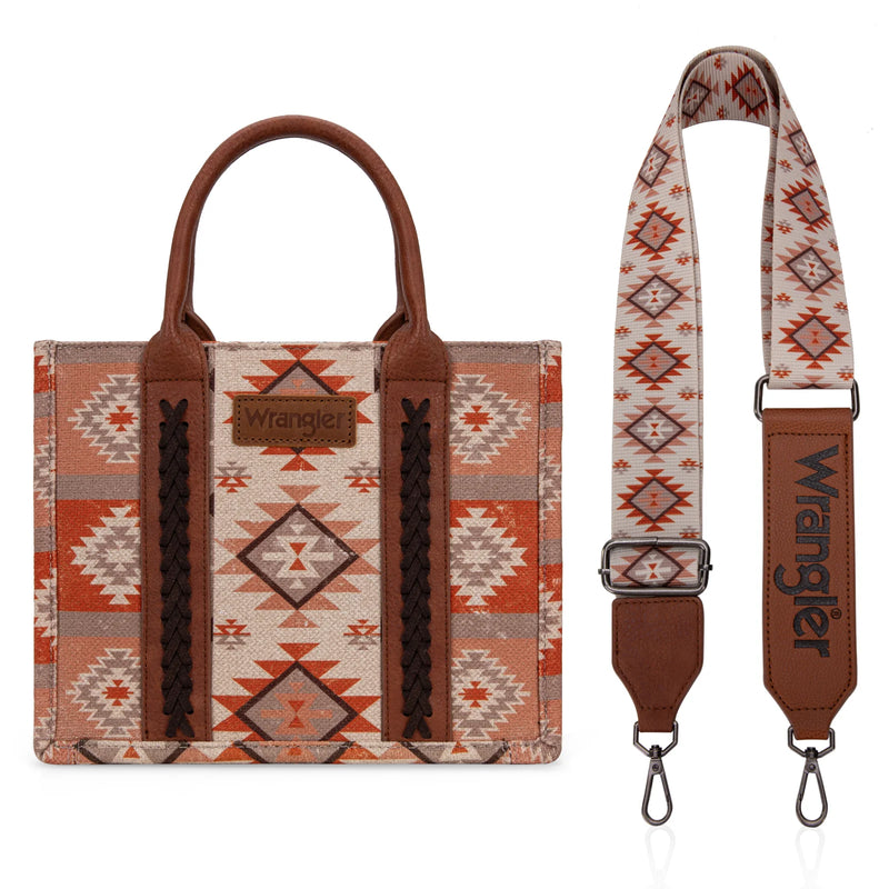 Load image into Gallery viewer, WG2209-8120STN - Wrangler Aztec Pattern Dual Sided Print -Tote/Crossbody -Tan
