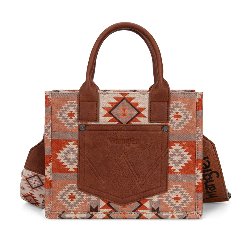 Load image into Gallery viewer, WG2209-8120STN - Wrangler Aztec Pattern Dual Sided Print -Tote/Crossbody -Tan
