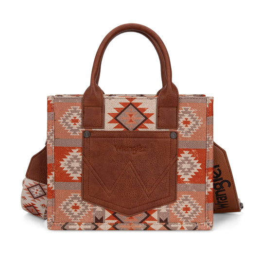 WG2209-8120STN - Wrangler Aztec Pattern Dual Sided Print -Tote/Crossbody -Tan