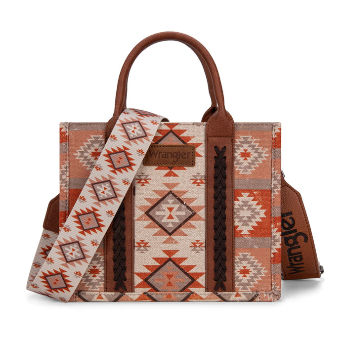 WG2209-8120STN - Wrangler Aztec Pattern Dual Sided Print -Tote/Crossbody -Tan