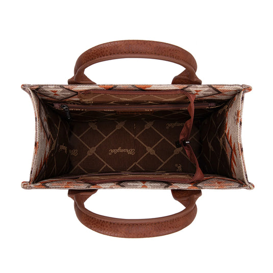 WG2209-8120STN - Wrangler Aztec Pattern Dual Sided Print -Tote/Crossbody -Tan