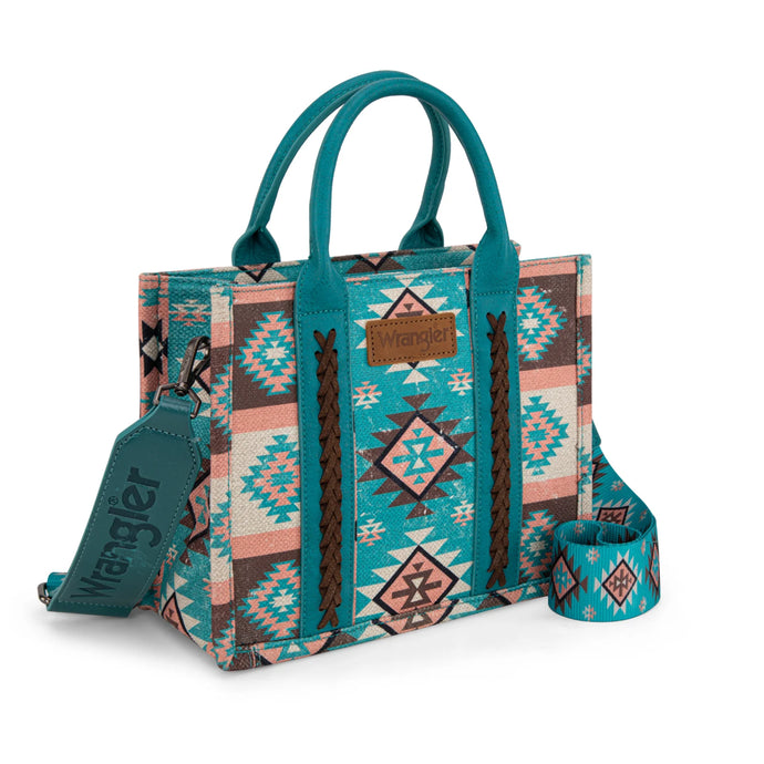 WG2209-8120STQ - Wrangler Aztec Pattern Dual Sided Print -Tote/Crossbody -Turquoise
