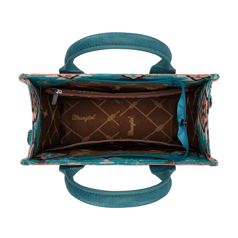 Load image into Gallery viewer, WG2209-8120STQ - Wrangler Aztec Pattern Dual Sided Print -Tote/Crossbody -Turquoise

