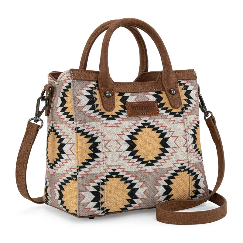 Load image into Gallery viewer, WG221-2022BG - Wrangler Aztec Distressed Print Dual Sided Print Mini Tote/Crossbody -Beige
