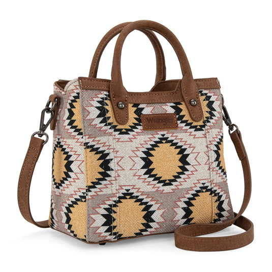WG221-2022BG - Wrangler Aztec Distressed Print Dual Sided Print Mini Tote/Crossbody -Beige