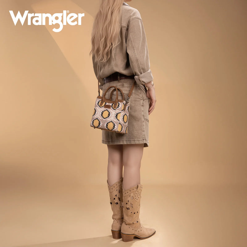 Load image into Gallery viewer, WG221-2022BG - Wrangler Aztec Distressed Print Dual Sided Print Mini Tote/Crossbody -Beige
