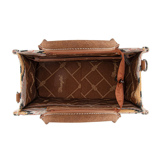 WG221-8120BG - Wrangler Aztec Distressed Print Dual Sided Print -Tote/Crossbody