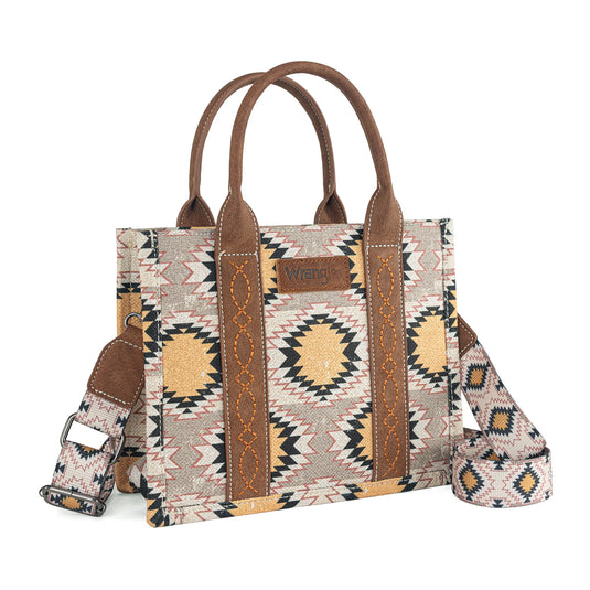 WG221-8120BG - Wrangler Aztec Distressed Print Dual Sided Print -Tote/Crossbody