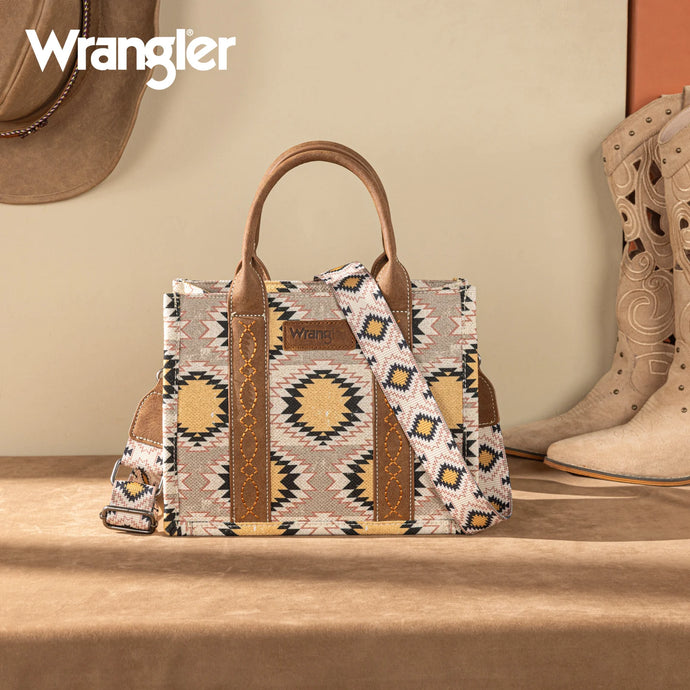 WG221-8120BG - Wrangler Aztec Distressed Print Dual Sided Print -Tote/Crossbody