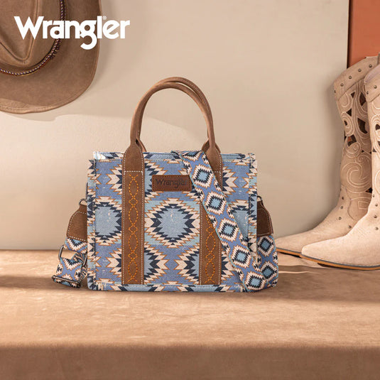 WG221-8120JN - Wrangler Aztec Distressed Print Dual Sided Print -Tote/Crossbody