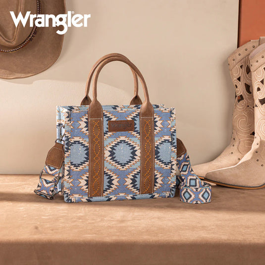 WG221-8120JN - Wrangler Aztec Distressed Print Dual Sided Print -Tote/Crossbody