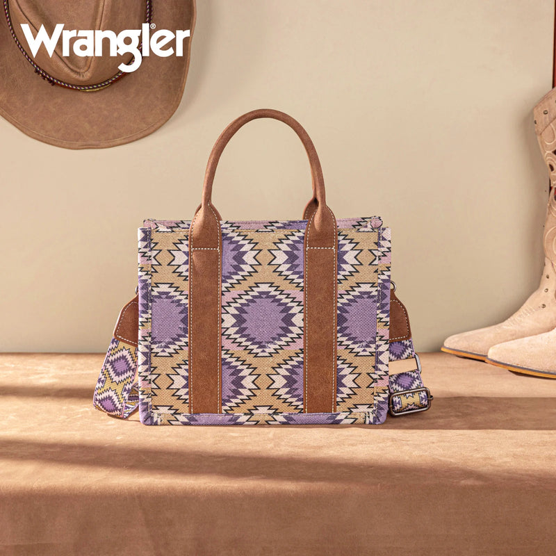 Load image into Gallery viewer, WG221-8120PP - Wrangler Aztec Distressed Print Dual Sided Print -Tote/Crossbody -Purple
