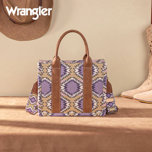 WG221-8120PP - Wrangler Aztec Distressed Print Dual Sided Print -Tote/Crossbody -Purple