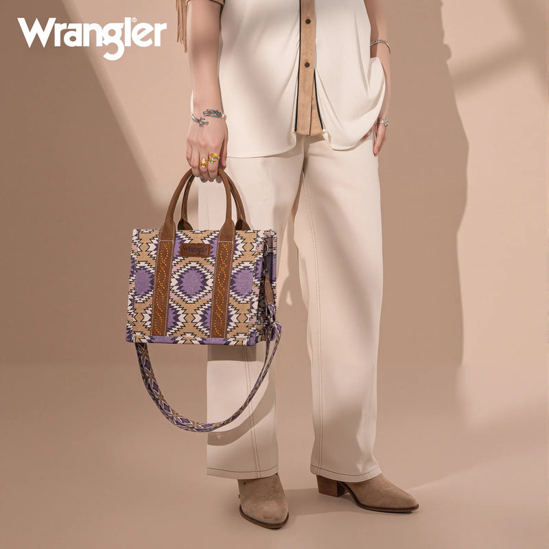 Load image into Gallery viewer, WG221-8120PP - Wrangler Aztec Distressed Print Dual Sided Print -Tote/Crossbody -Purple
