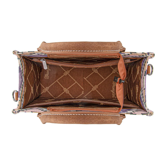 WG221-8120PP - Wrangler Aztec Distressed Print Dual Sided Print -Tote/Crossbody -Purple