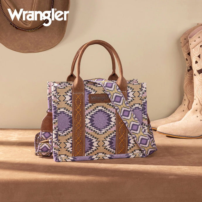 WG221-8120PP - Wrangler Aztec Distressed Print Dual Sided Print -Tote/Crossbody -Purple