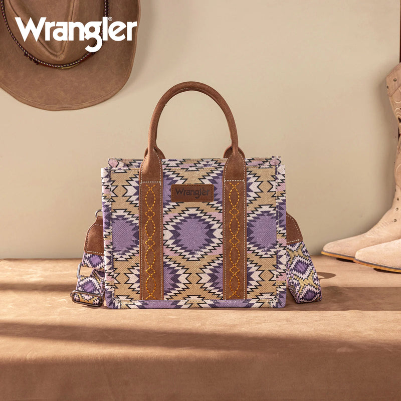 Load image into Gallery viewer, WG221-8120PP - Wrangler Aztec Distressed Print Dual Sided Print -Tote/Crossbody -Purple
