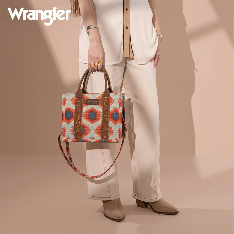 Load image into Gallery viewer, WG221-8120RD - Wrangler Aztec Distressed Print Dual Sided Print -Tote/Crossbody
