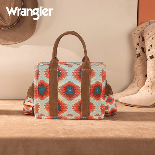 WG221-8120RD - Wrangler Aztec Distressed Print Dual Sided Print -Tote/Crossbody
