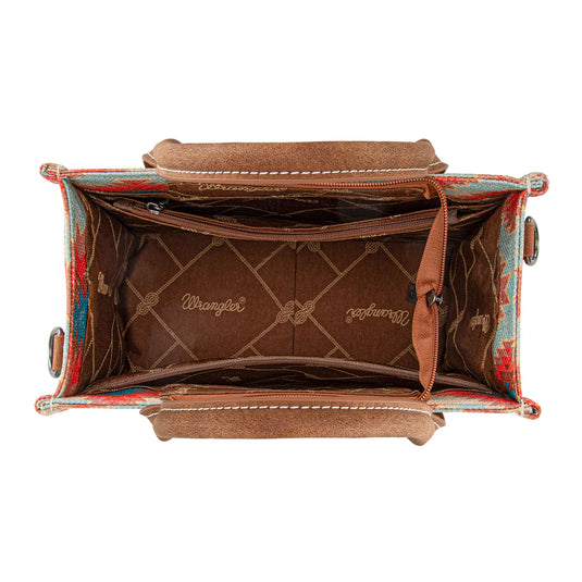 WG221-8120RD - Wrangler Aztec Distressed Print Dual Sided Print -Tote/Crossbody