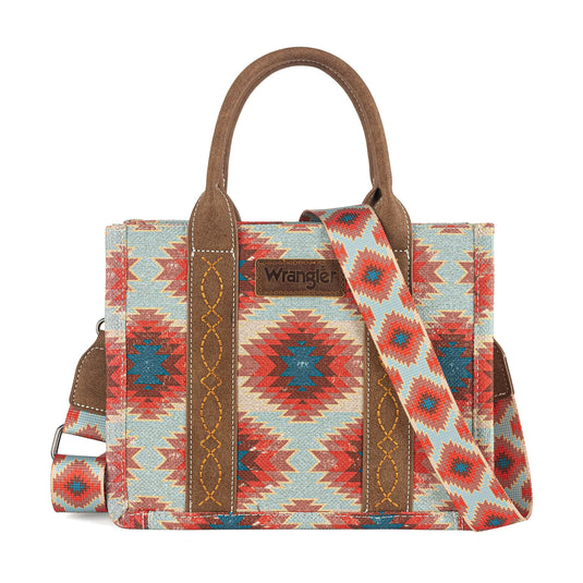 WG221-8120RD - Wrangler Aztec Distressed Print Dual Sided Print -Tote/Crossbody
