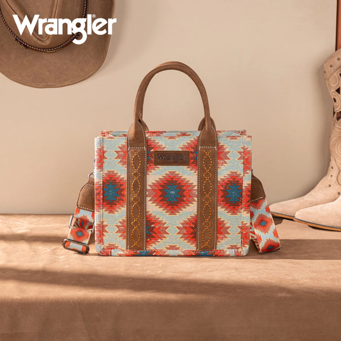 WG221-8120RD - Wrangler Aztec Distressed Print Dual Sided Print -Tote/Crossbody