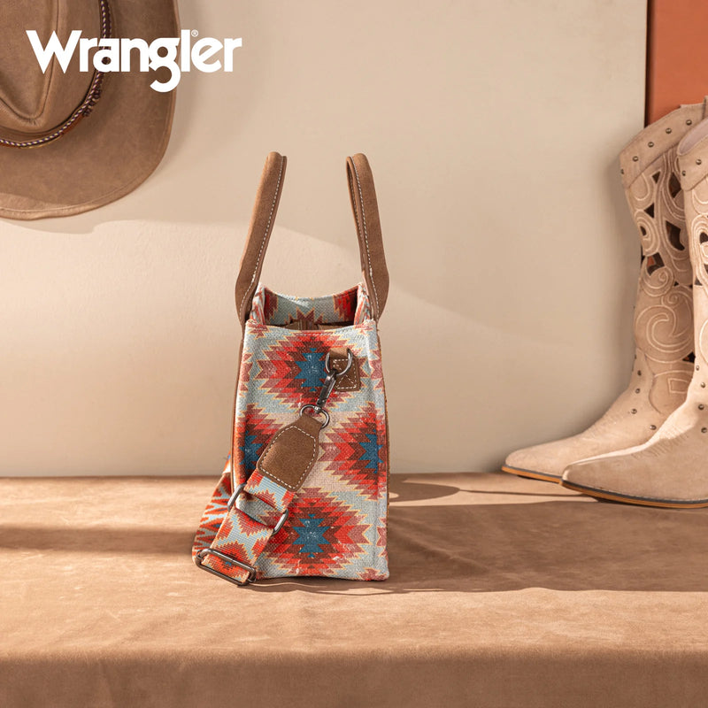 Load image into Gallery viewer, WG221-8120RD - Wrangler Aztec Distressed Print Dual Sided Print -Tote/Crossbody
