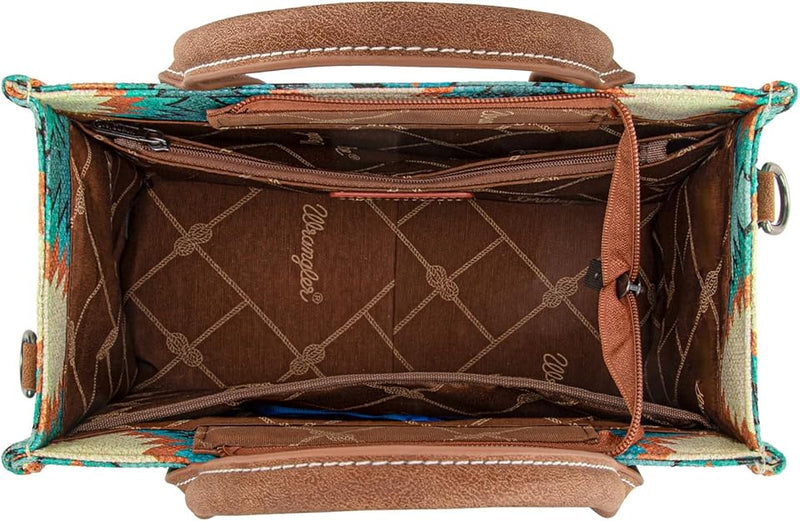 Load image into Gallery viewer, WG221-8120TQ - Wrangler Aztec Distressed Print Dual Sided Print -Tote/Crossbody
