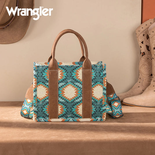 WG221-8120TQ - Wrangler Aztec Distressed Print Dual Sided Print -Tote/Crossbody