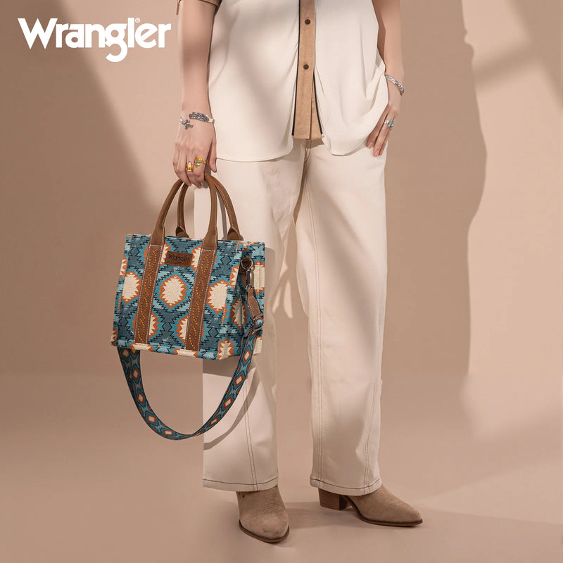 Load image into Gallery viewer, WG221-8120TQ - Wrangler Aztec Distressed Print Dual Sided Print -Tote/Crossbody
