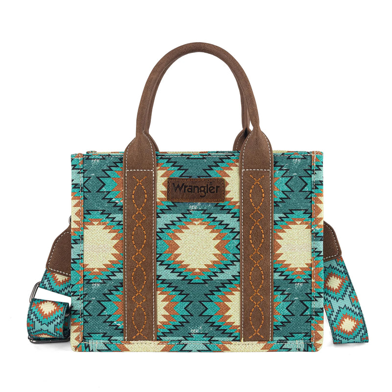Load image into Gallery viewer, WG221-8120TQ - Wrangler Aztec Distressed Print Dual Sided Print -Tote/Crossbody
